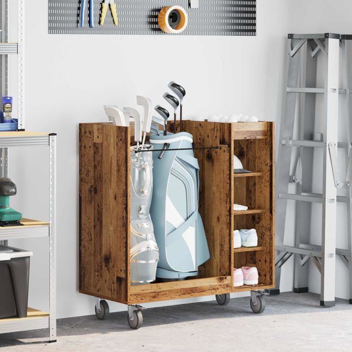 Modern golf locker - vidaXL - Antique wood - 90x45x98 cm - Large storage space - 4 wheels - Metal frame