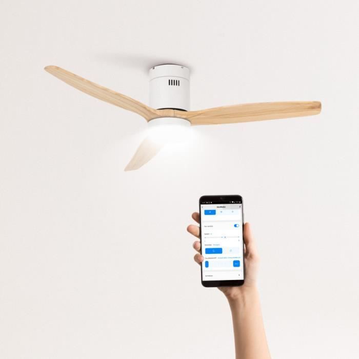 Ventilador de techo - Create - Con luz - Silencioso - Ø132cm - Blanco/Efecto madera clara