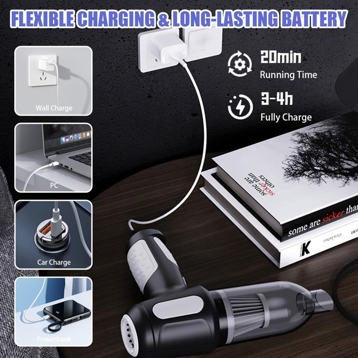 Car vacuum cleaner, multi-functional cordless vacuum cleaner, powerful handheld vacuum cleaner 6000/10000pa (black (10000pa))