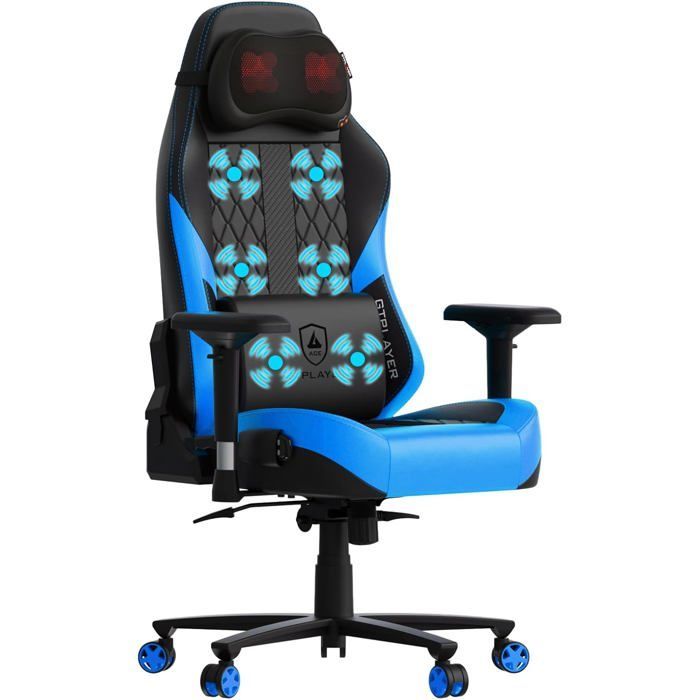 Silla gaming GTPLAYER con masaje, silla de oficina ergonómica con respaldo ancho y reposabrazos 4D, azul