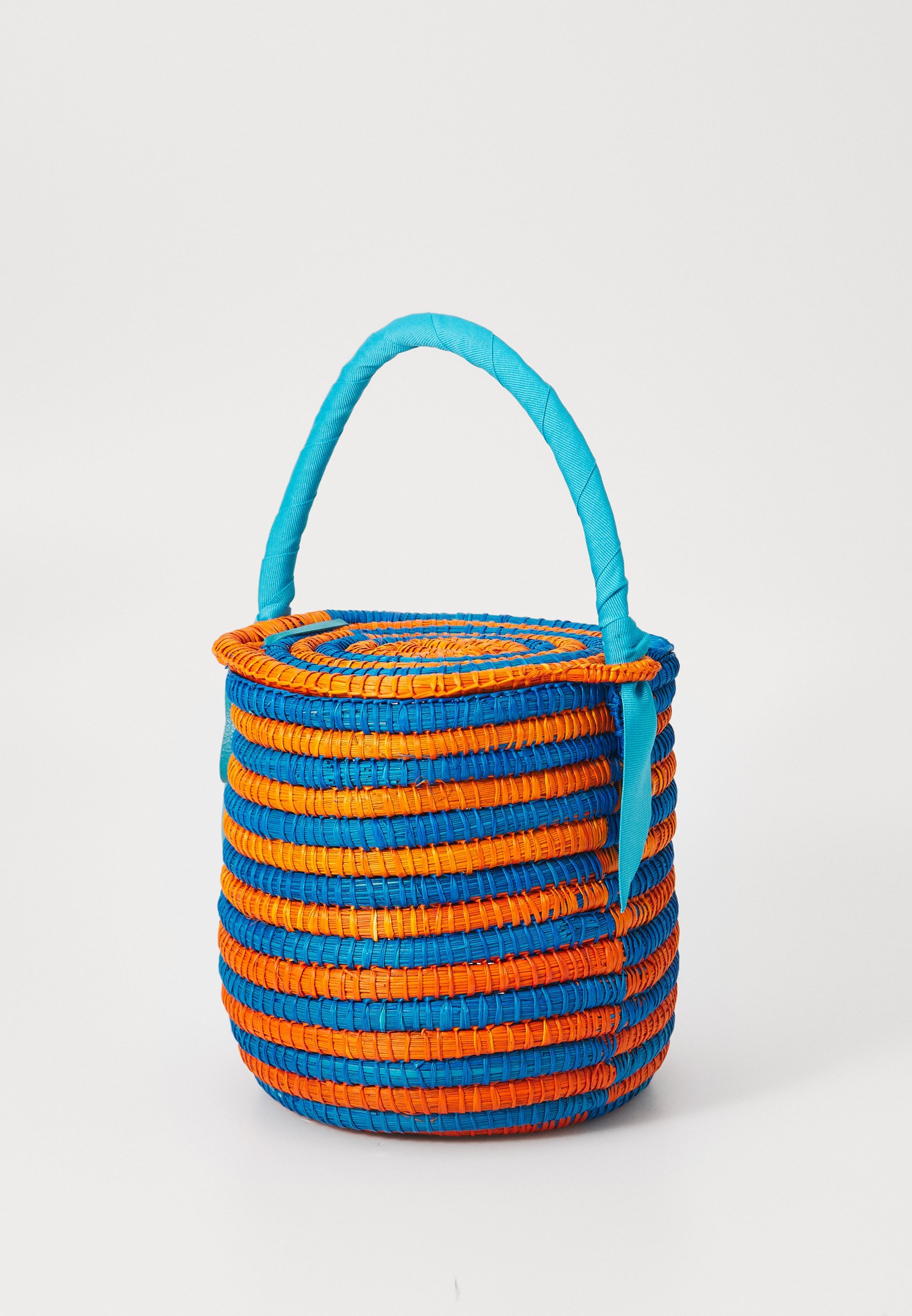 Sensi Studio PANIER DE PIQUE-NIQUE À RAYURES - Sac à main - bleu clair-terracotta/turquoise