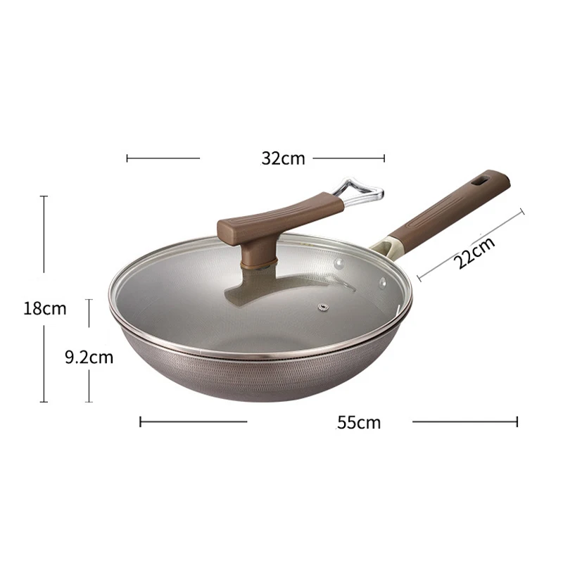 Poêle à frire en acier inoxydable titane, antiadhésive, sans revêtement, compatible avec les plaques à induction et les cuisinières à gaz.