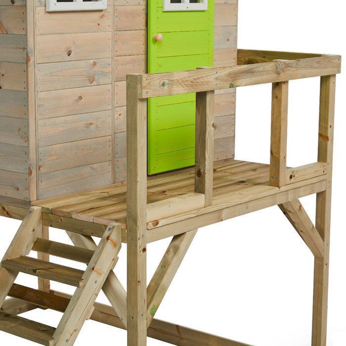 KANGUI Maison de jardin enfant extérieur - Cabane en Bois avec plateforme - Toit étanche - Vert et Blanc