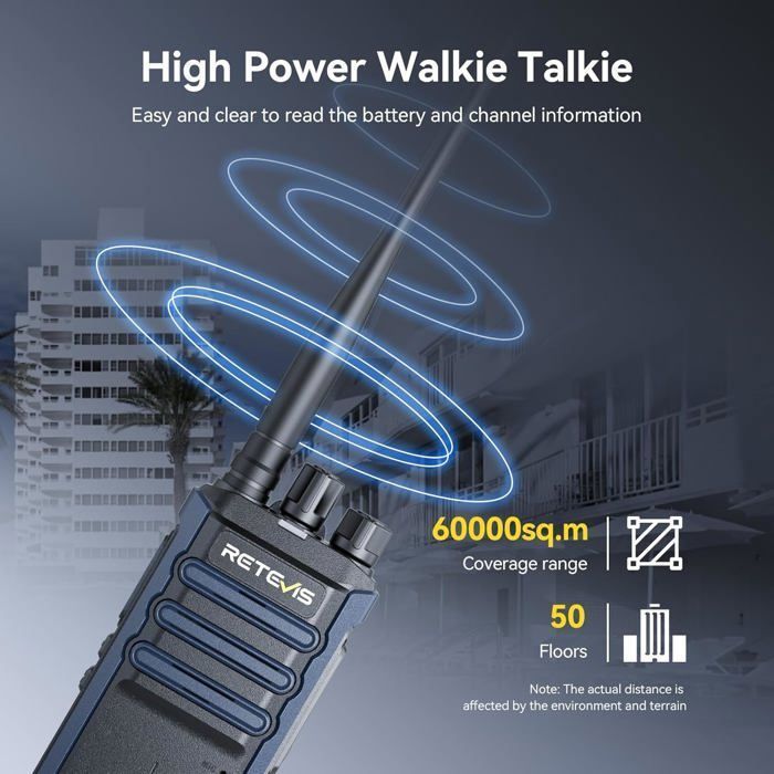 Walkie-talkie Retevis RT86A de largo alcance para adultos, 2500 mAh, llamadas grupales, alta potencia, profesional para seguridad y hoteles.