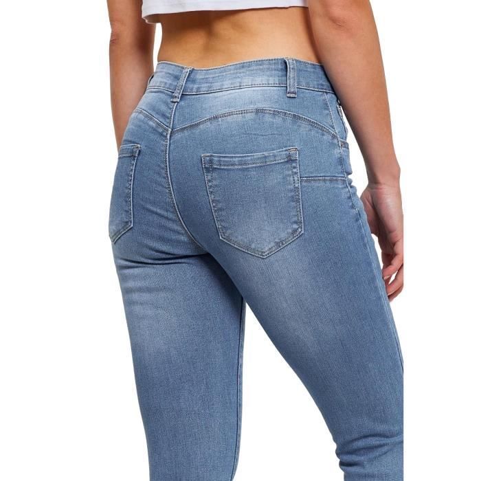 Pantalones vaqueros de mujer - X-MAX - Corte ajustado - Cintura alta - Azul - 5 bolsillos