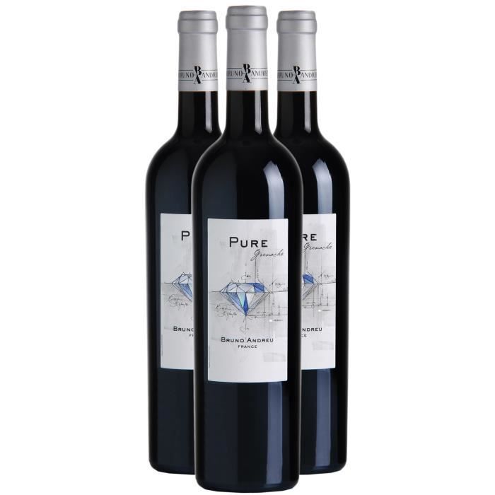 Pays d'Oc Pure Grenache Rouge 2020 - Lot de 3x75cl - Bruno Andreu - Vin IGP Rouge du Languedoc - Roussillon - Cépage Grenache
