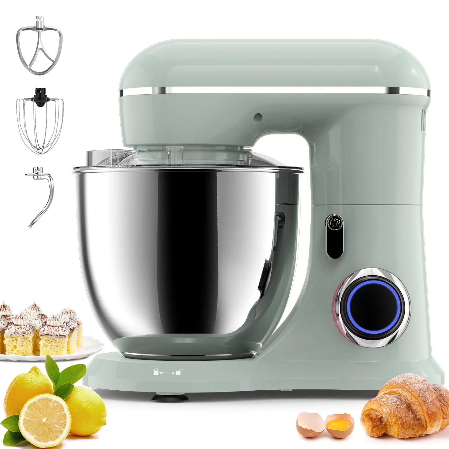 Samsaimo Staande Mixer, 6,5 liter, 660 W, 10 snelheden, Kantelbare Kop, Keukenmixer met Kom, Deeghaak, Klopper en Garde, geschikt voor de meeste thuiskoks