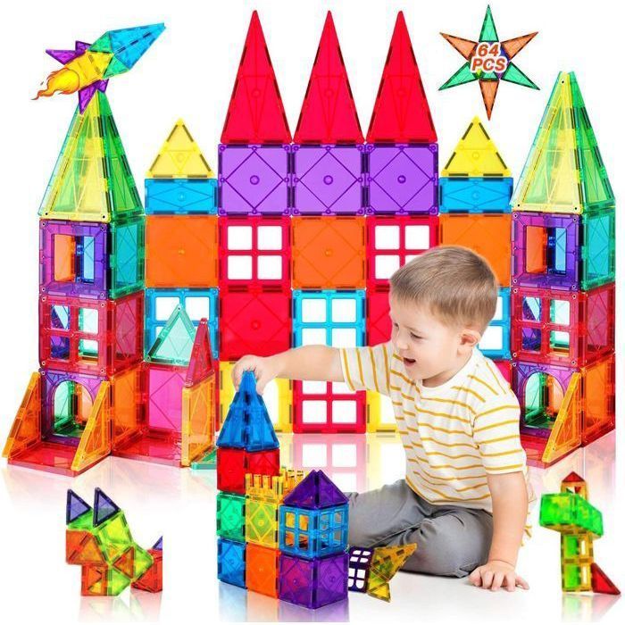 Blocs de Construction Magnétiques - OTBACT - 60 Pièces - Jouet Éducatif - Mixte - 3D