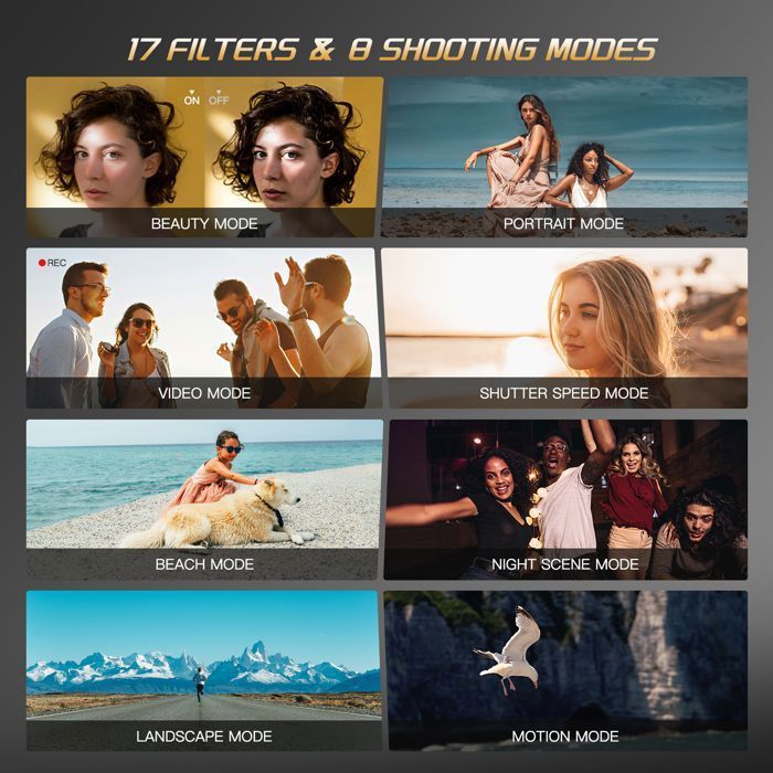 Appareil photo numérique 4K 64 MP pour la photographie avec autofocus, zoom 16x, design compact, inclut une carte SD 32 Go,Blanc