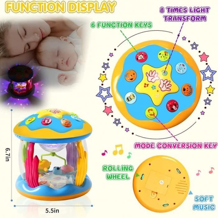 Muzikale activiteitentafel, draaibare projector met muziek en licht voor baby's van 6-18 maanden, educatief speelgoed voor jonge kinderen