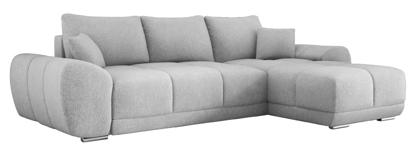 Jasnoszara sofa narożna do salonu SCARLO L baranek rozkładana z pojemnikiem
