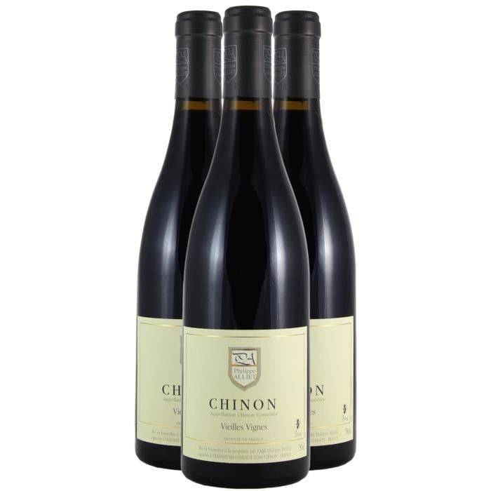 Chinon Vieilles Vignes Rouge 2021 - Lot de 3x75cl - Domaine Philippe Alliet - Vin AOC Rouge du Val de Loire - Cépage Chenin
