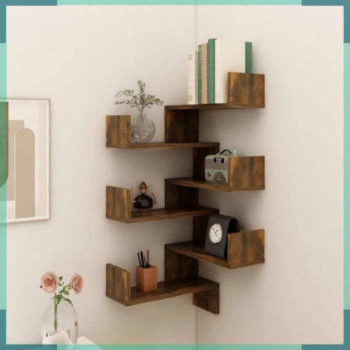 Estantería de esquina ASHATA, 2 unidades, roble ahumado, 40x40x50 cm, madera -FHE815205