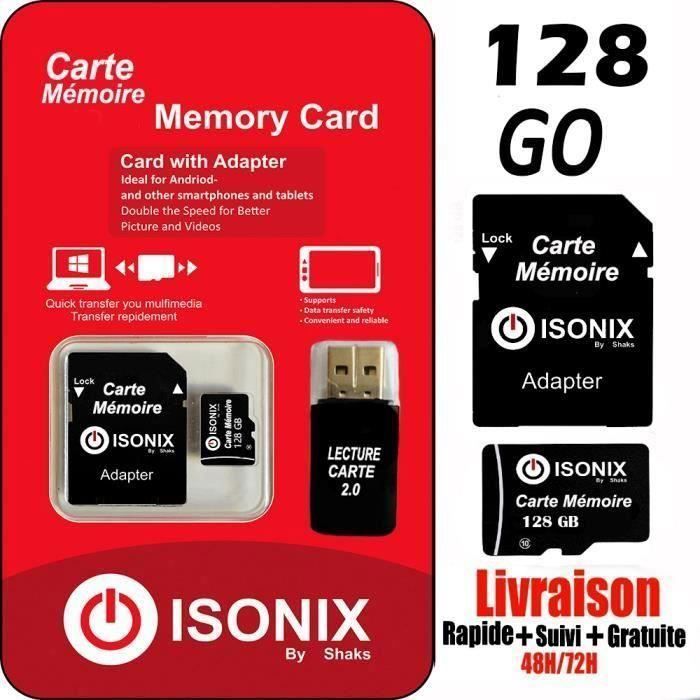 Scheda di memoria Micro-SD ISONIX - 128 GB - Classe 10 - Adattatore incluso - Compatibile con smartphone