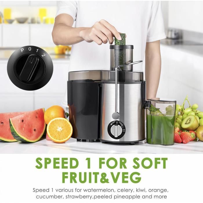 Extracteur de jus centrifuge 400 W, 12 000 à 18 000 tr/min, filtration triple couche, grande capacité 450 ml–trois vitesses – rouge
