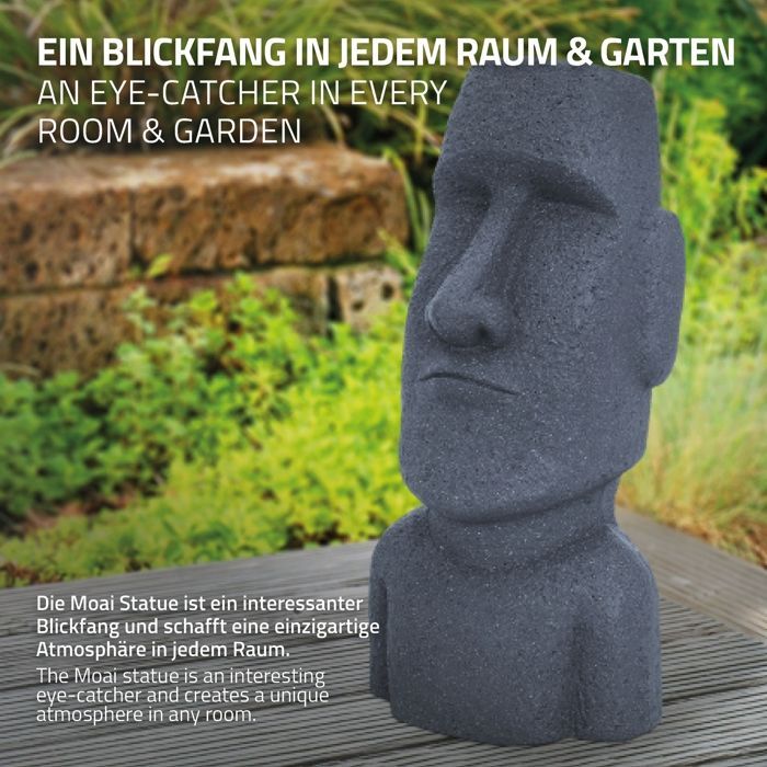 ECD Germany Statue Décorative Île de Pâques Rapa NUI Moai Tête 56 cm Haut Figure Résine Pierre Moulée Gris Ornament Jardin