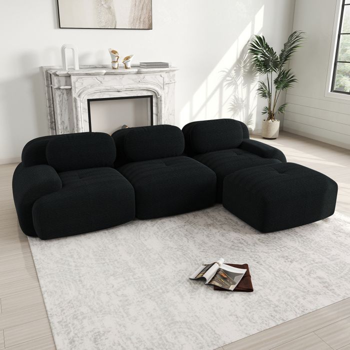 Canapé d'angle modulable, sans montage, ergonomique et adapté aux animaux de compagnie, en velours côtelé avec accoudoirs