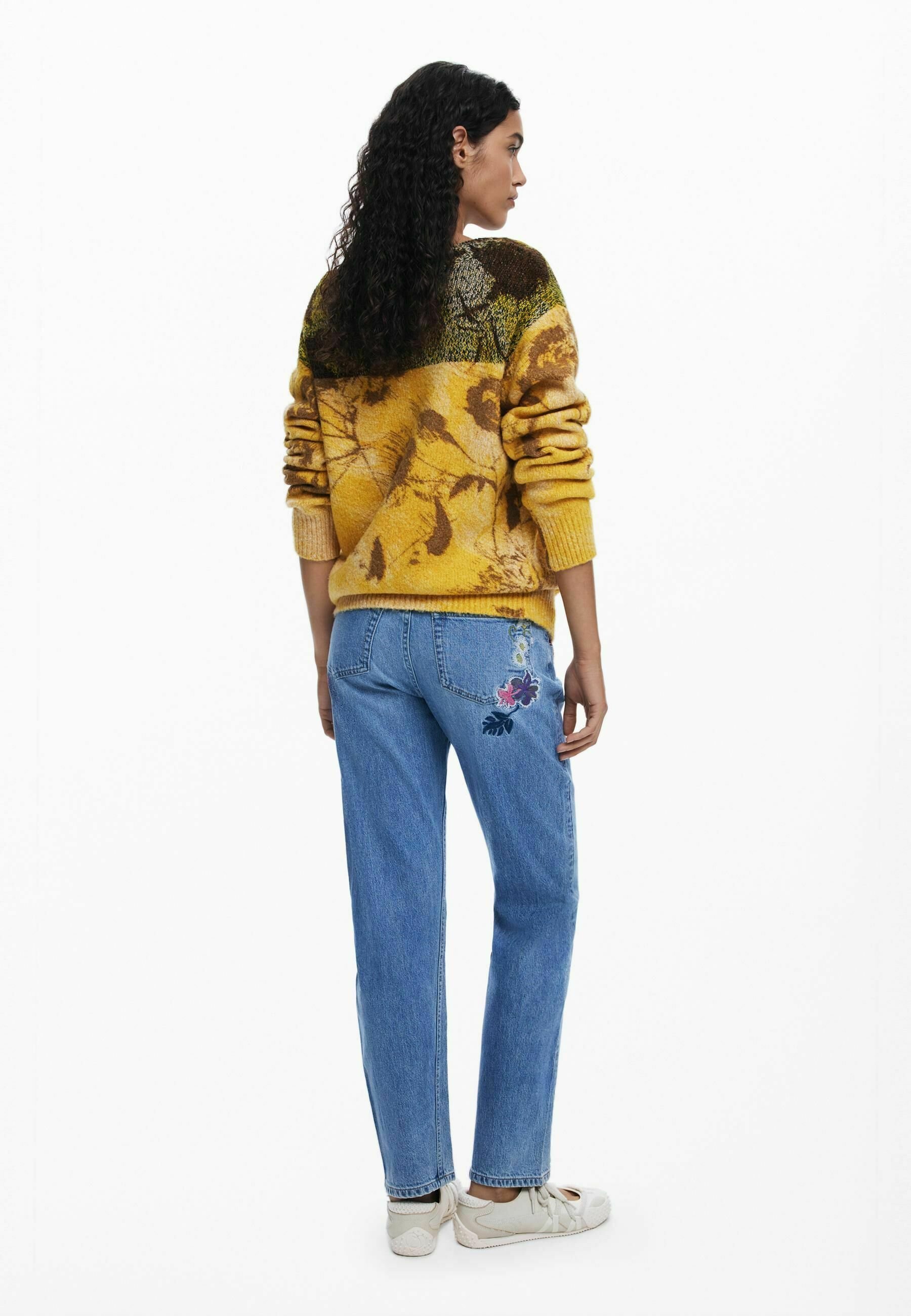 Desigual Geborduurde Bloem - Rechte pijpen jeans - blauw