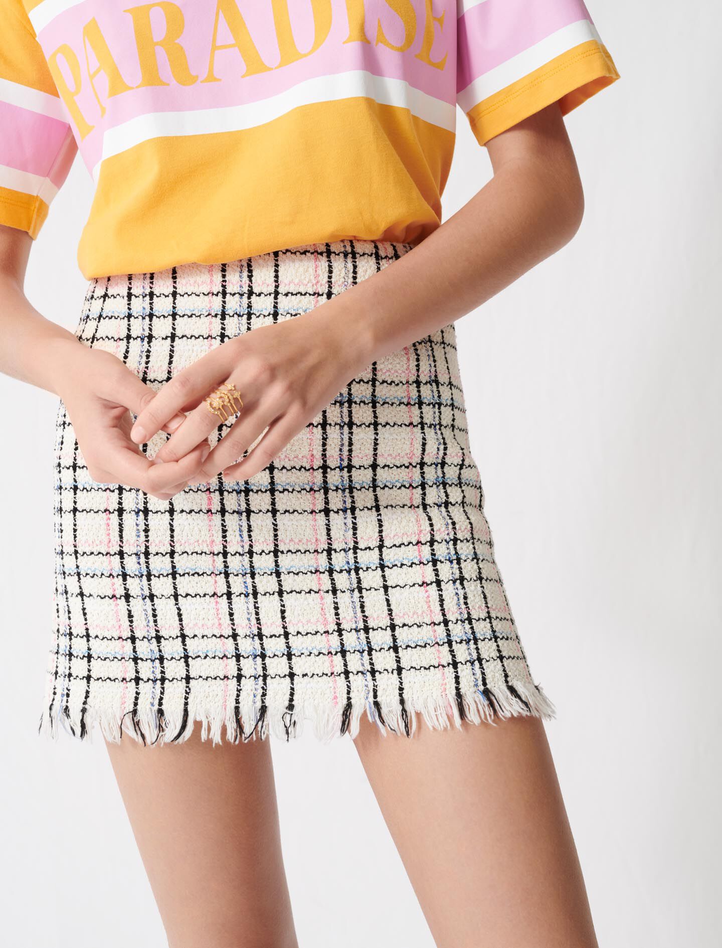 Minirokje in tweedstijl met franjes - Raw