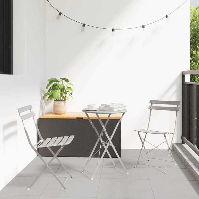 Folding bistro set - BURKE - 3 pieces - Beige - Steel - 50x50x71 cm - Folding table - 2 folding chairs