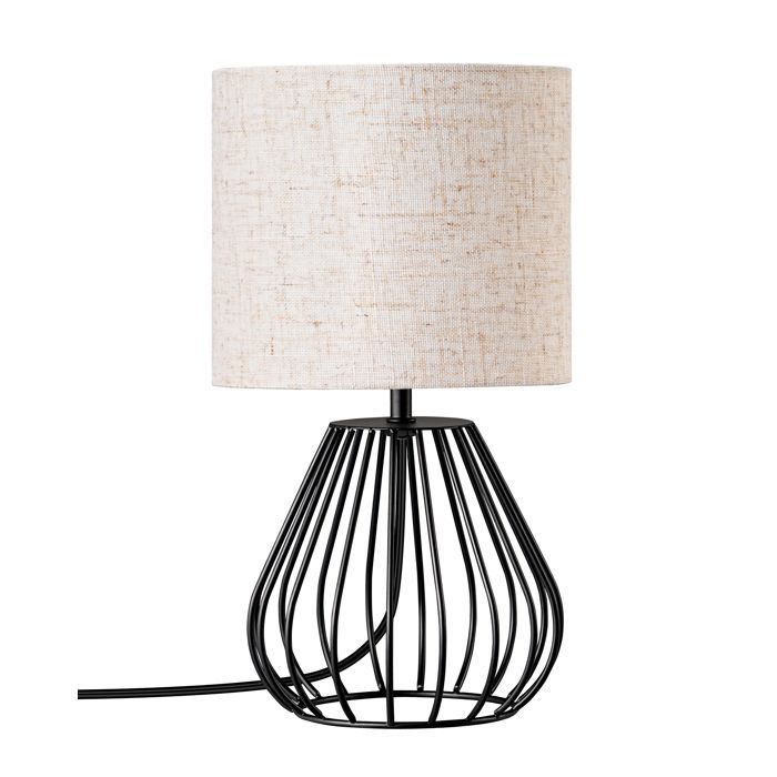 Lámpara de mesa EDISHINE, metal y lino beige, base en forma de lágrima, bombilla LED E14 incluida.
