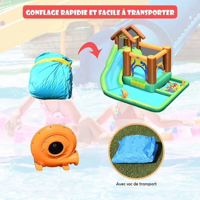GOPLUS Opblaasbaar Dinosauruskasteel met Springzone, Zwembad en Waterkanon voor Kinderen van 3 tot 10 jaar