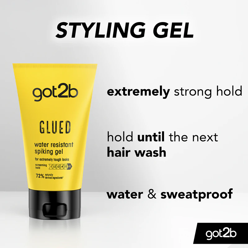 got2b Glued Spiking Glue, um gel para cabelo com fixação muito forte.