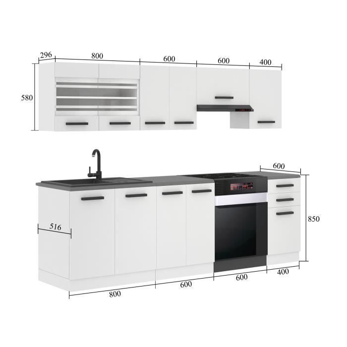 Cuisine Complète - B BELINI GROUP - LILY - 240 cm - Blanc Très Brillant - Design Contemporain