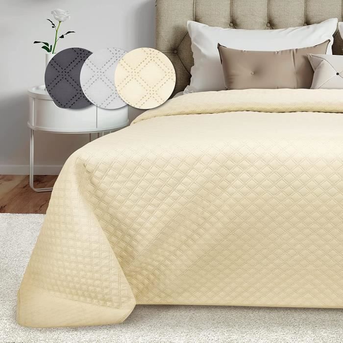 Beautissu Olivia – Colcha grande de 220x240 cm, acolchada, color crema, transpirable.