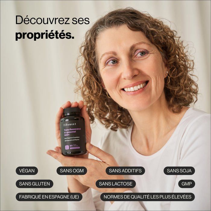 Trans-resveratrolo liposomiale e NAD+, con quercetina e piperina - 90 capsule vegane
