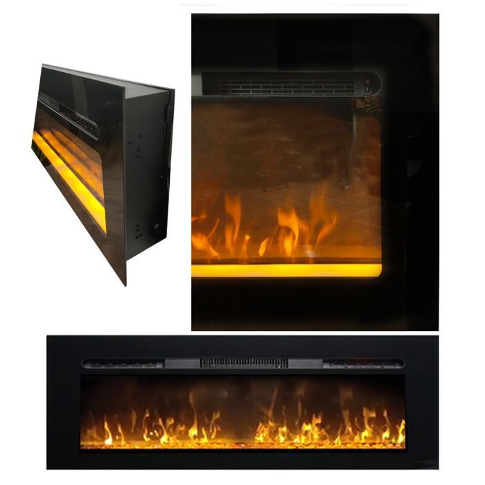 ElectricSun PAULA Grote elektrische haard met zwart glas, wandmontage, staand model of inbouw, geluidseffecten, 10 kleuren, app, 183x45x16cm