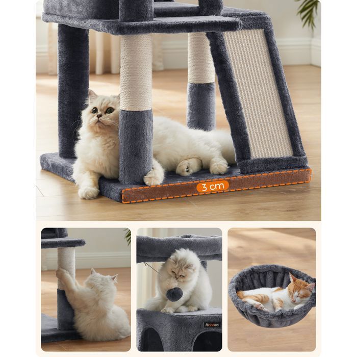 FEANDREA Arbre à Chat, Tour de Jeux, avec Plate-Forme, Gris Foncé
