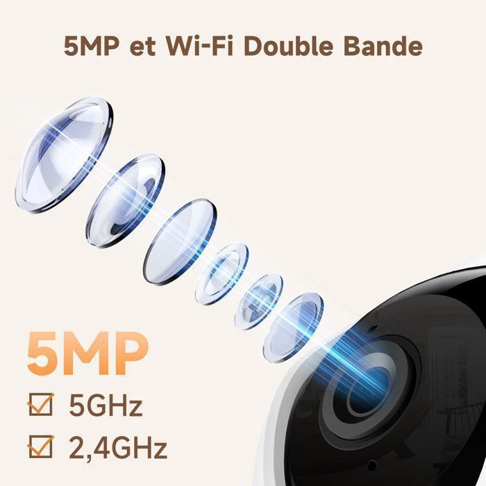 Cámara de seguridad WiFi para interiores ARENTI 3K/5MP, cámaras WiFi de 2.4GHz/5GHz, visión nocturna, cámara para el hogar de 355°, seguimiento automático.