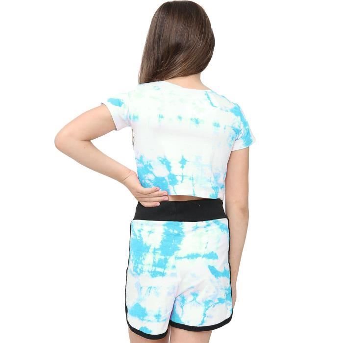 Children's Tie-Dye Crop Top and Shorts Set, Blue Summer Sportswear for Girls and Boys, Ages 5-13 Years
