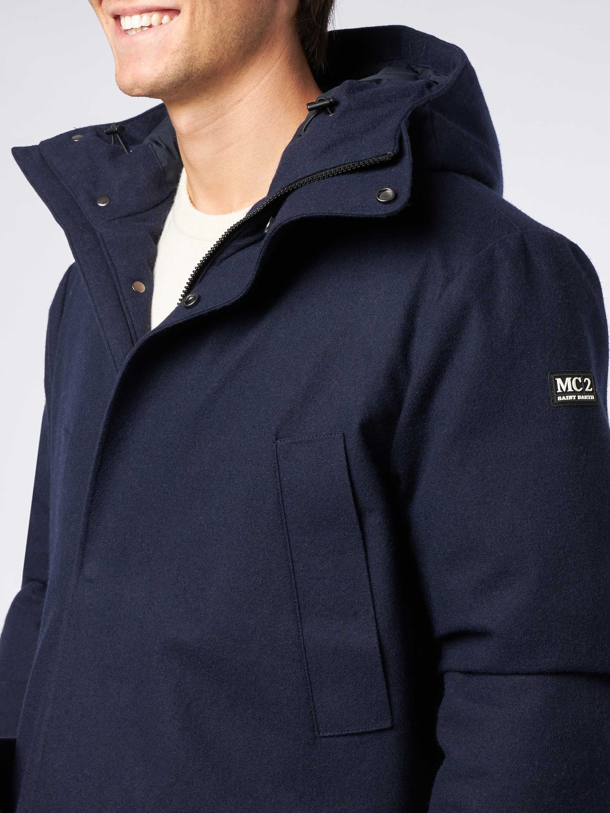 Blauwe herenparka met capuchon