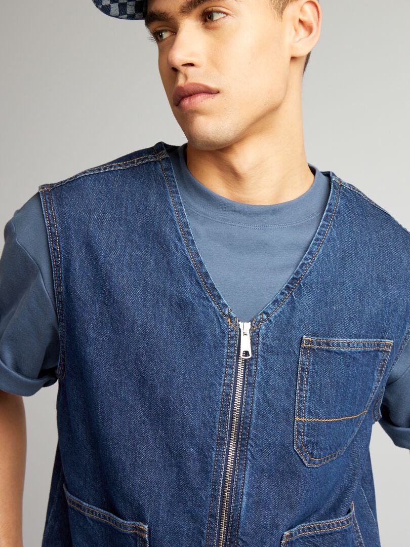 Jaqueta jeans sem mangas - AZUL