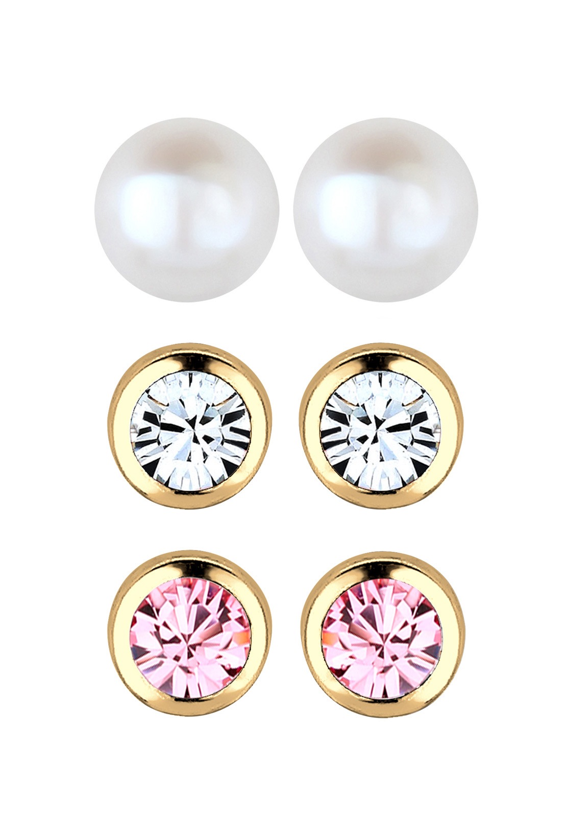 Elli Femmes Basic Set de 3 perles de culture d'eau douce avec cristaux en argent sterling 925