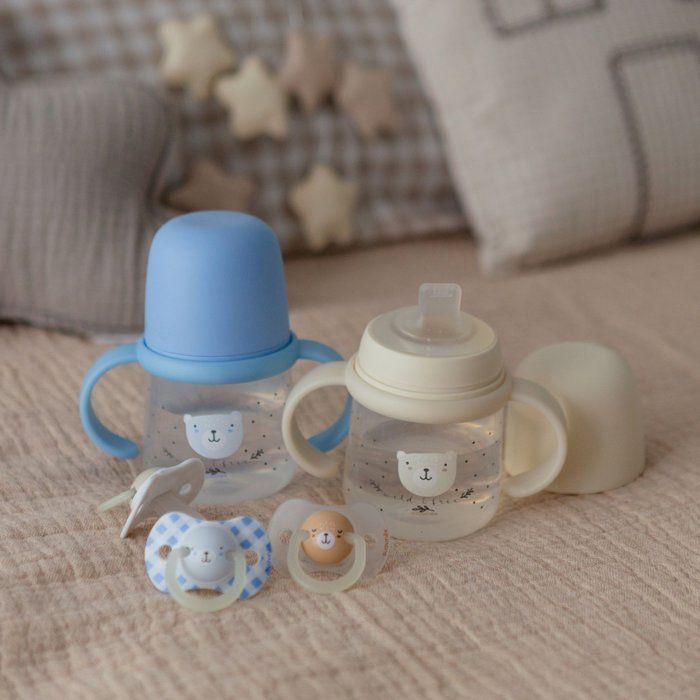 Babyfles met handvatten - SUAVINEX - NIGHT&DAY WILD&FREE - 150 ml - 6 maanden en ouder - Grijs