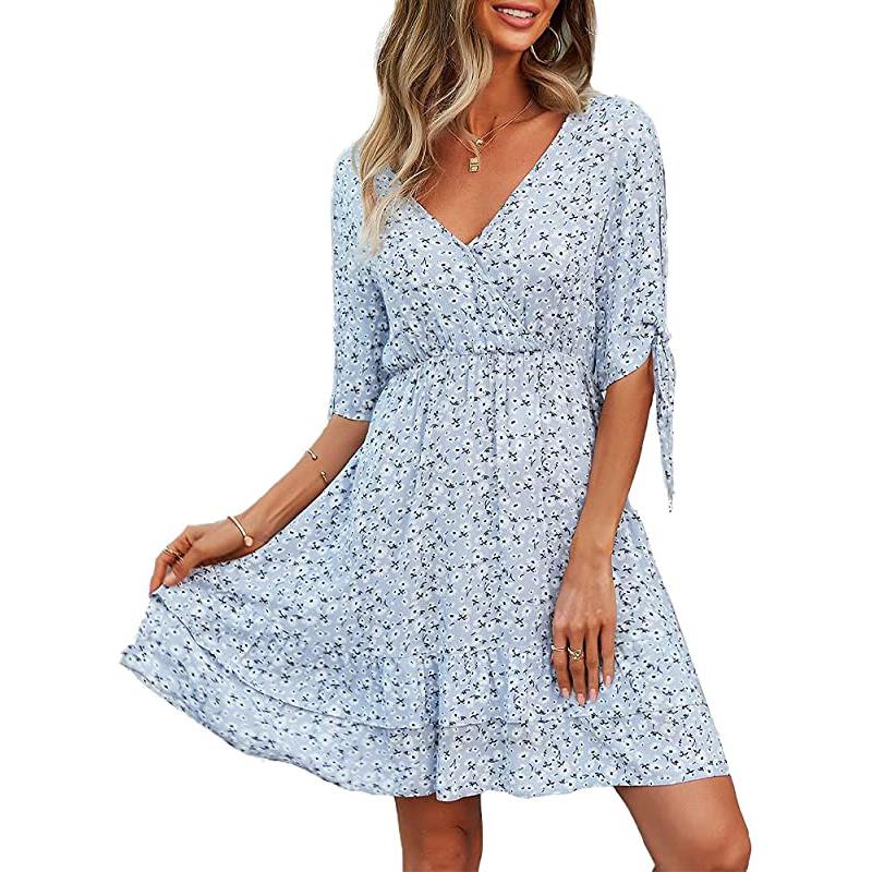 Robe tunique décontractée pour femme, manches longues, style bohème, à pois, mini-robe à volants.
