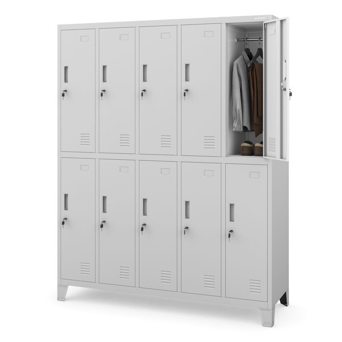 5B2A metalen lockerkast met 10 vakken, gepoedercoat, 172 cm x 136 cm x 45 cm (grijs)