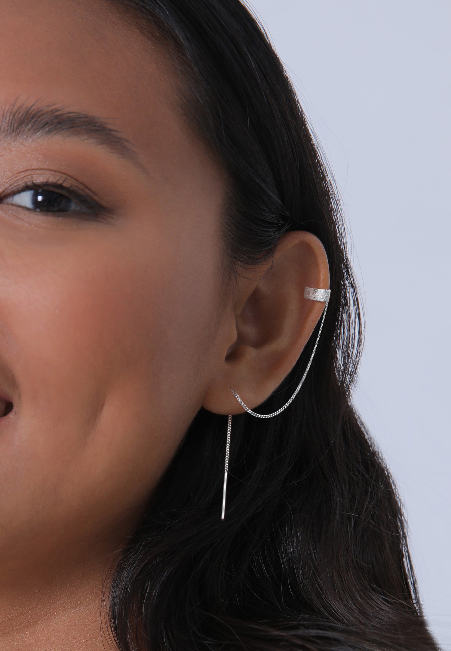 Elli Femmes earcuff chaîne traversante plaquette en argent sterling 925