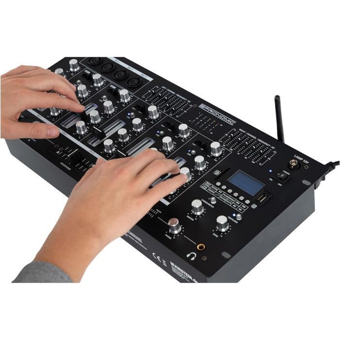 Mixer DJ Pronomic DX-165REC MKII con USB e Bluetooth - 4 ingressi microfonici, canali 1 e 2 con interruttore telefono/linea.