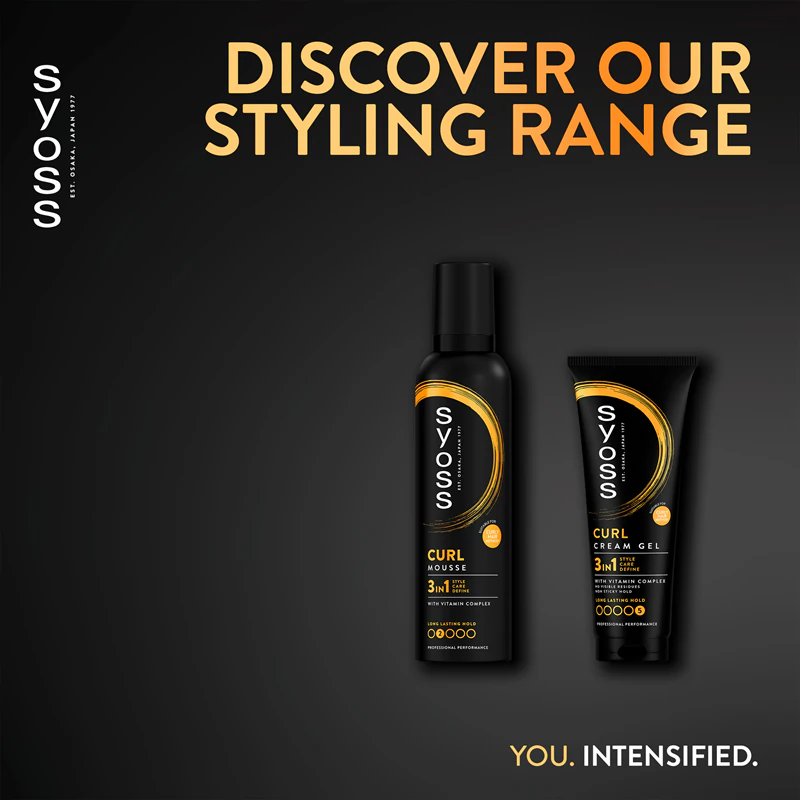 Syoss Curl Cream Gel, um creme modelador que realça os cachos com uma consistência em gel.