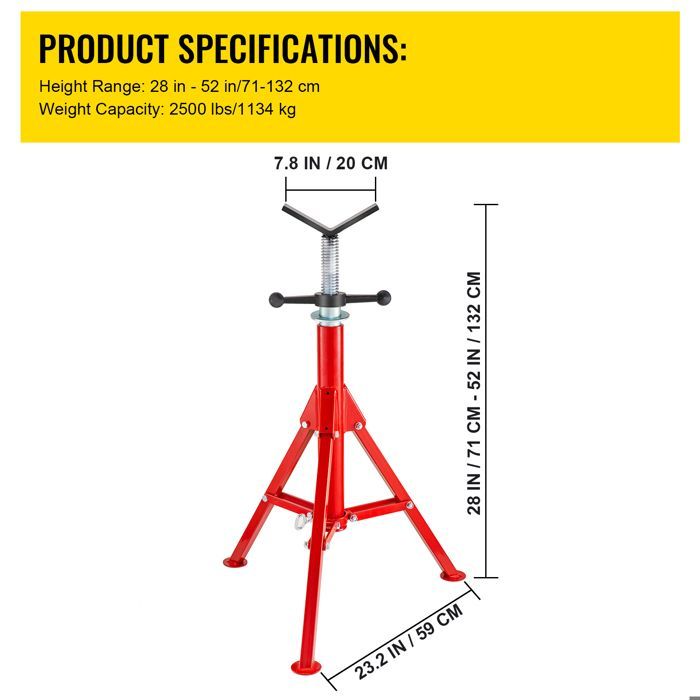 Soporte para tuberías Duoku con cabezal en V, altura ajustable de 28 a 52 pulgadas, soporte plegable y portátil.