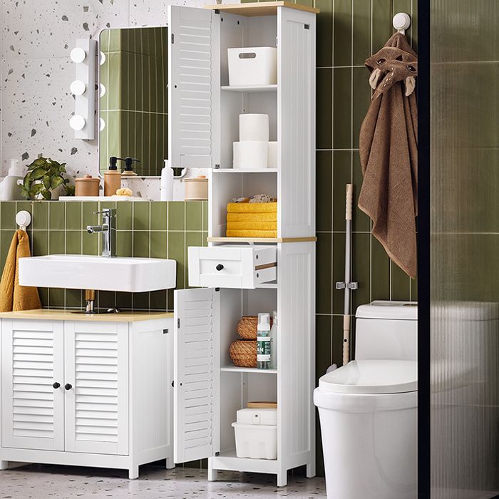 Mueble de baño columna SoBuy FRG236-WN - con estantes ajustables - 32 cm de ancho x 30 cm de profundidad x 170 cm de alto - Blanco y natural