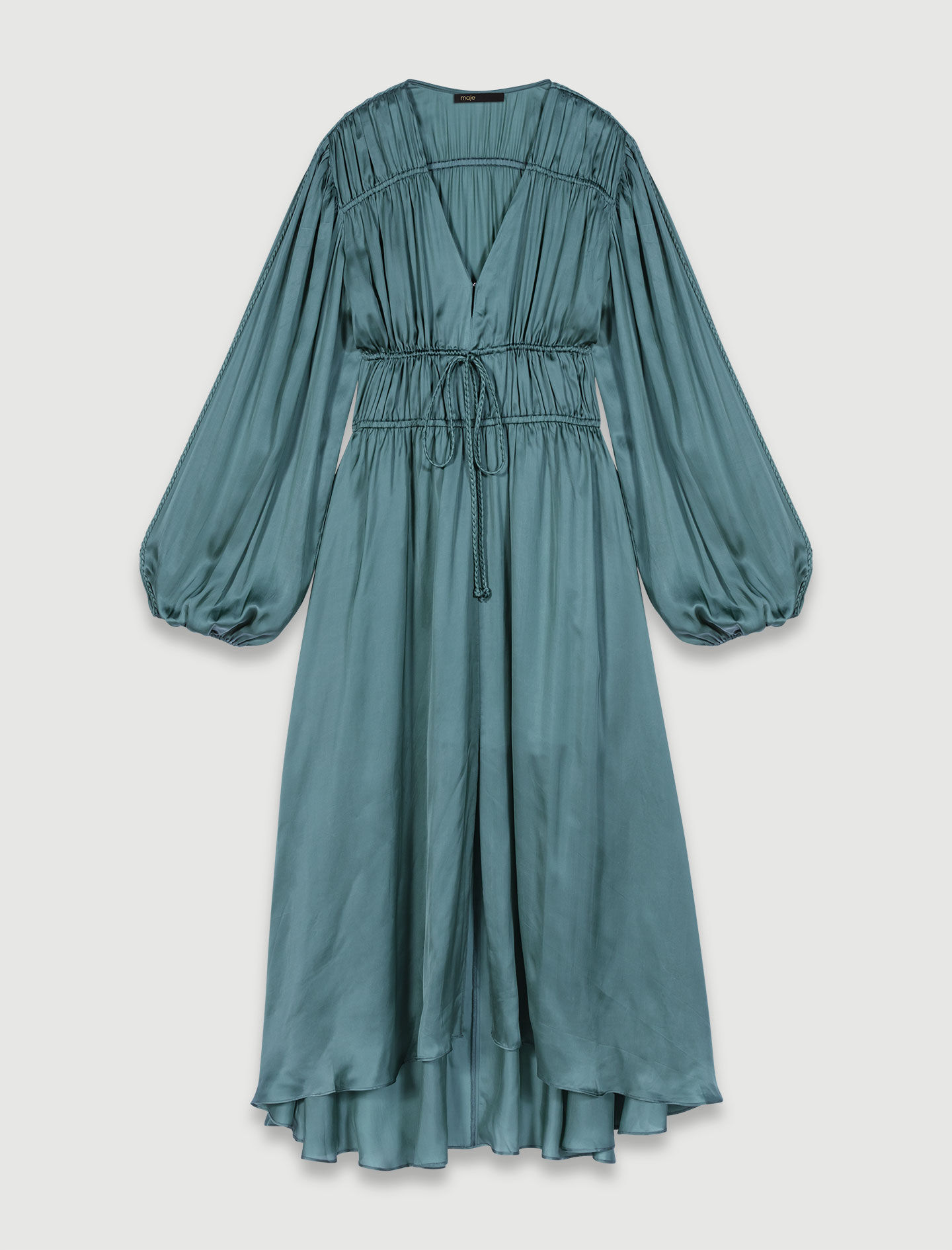 Rochie lungă din satin - Kaki
