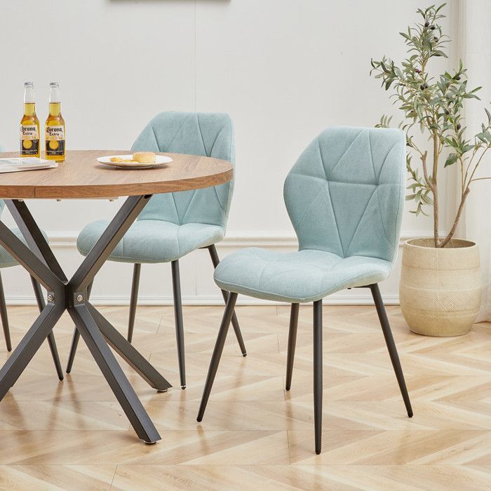 Chaises de salle à manger - Vintage - Lot de 4 - En lin - Pieds en métal - Couleur menthe