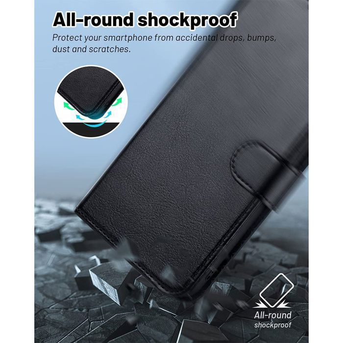Custodia protettiva - BOOLING - per Samsung Galaxy A17 5G/4G - Cover a libro in similpelle nera - 2 pellicole protettive in vetro temperato