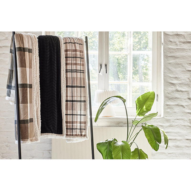 Koti Sherpa-huopa 130x160 cm ruudullinen beige