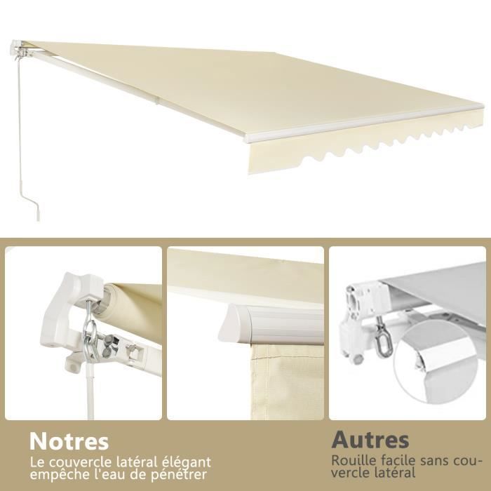 Toldo manual para balcón COSTWAY de 3,6 x 3 m con tejido resistente a los rayos UV y al agua, estructura de aluminio, ángulo ajustable de 5 a 35°, color beige.